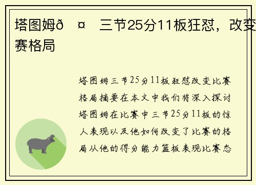 塔图姆🤙三节25分11板狂怼，改变比赛格局